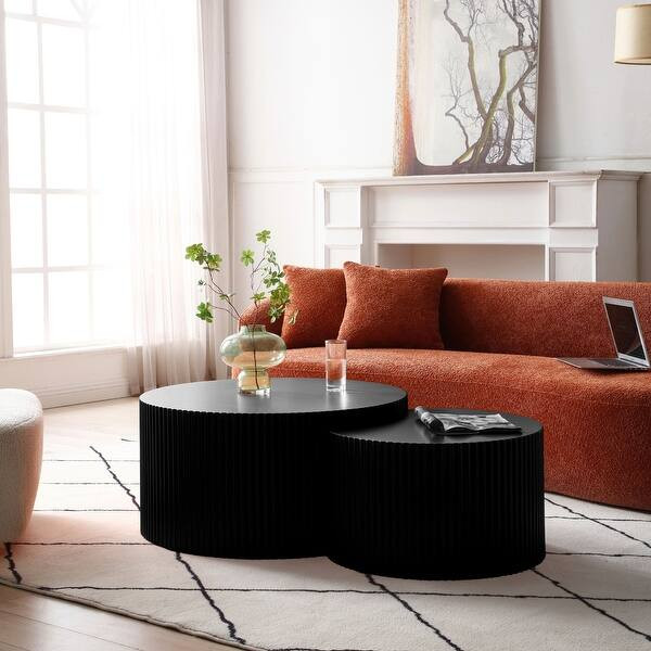 Williamspace 31.5" Large Round End Nesting Coffee Table Set for Living Room (Set of 2) - BlackSha... | Bed Bath & Beyond
