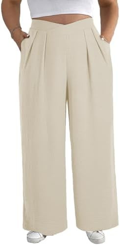 Eytino Womens Plus Size Wide Leg Pants Crossover Waist Pleated Front Casual Work Pants Lounge Tro... | Amazon (US)