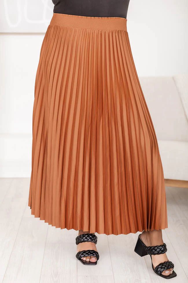 Long Way Round Copper Pleated Midi Skirt FINAL SALE | Pink Lily