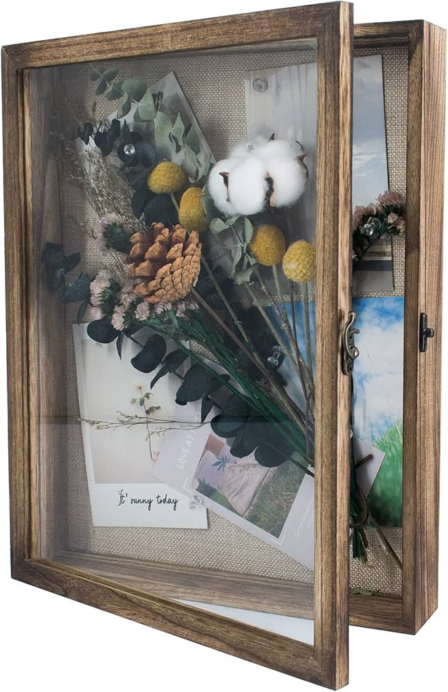 GraduationMall 11x14 Shadow Box Frame Solid Wood Glass Door Display Case with Linen Back and 6 St... | Amazon (US)
