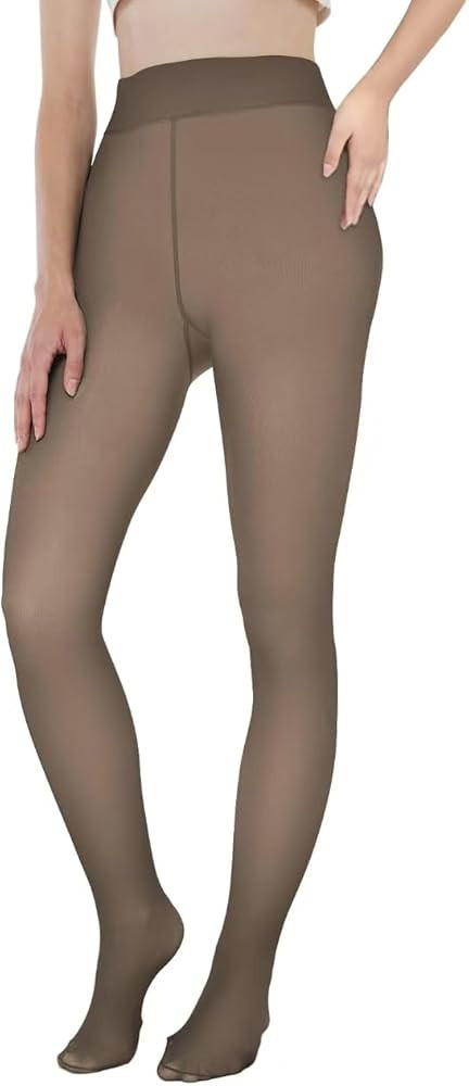 EXQUISLIFE Fleece Lined Tights Sheer Women - Fake Translucent Warm Pantyhose Leggings Sheer Thick... | Amazon (US)