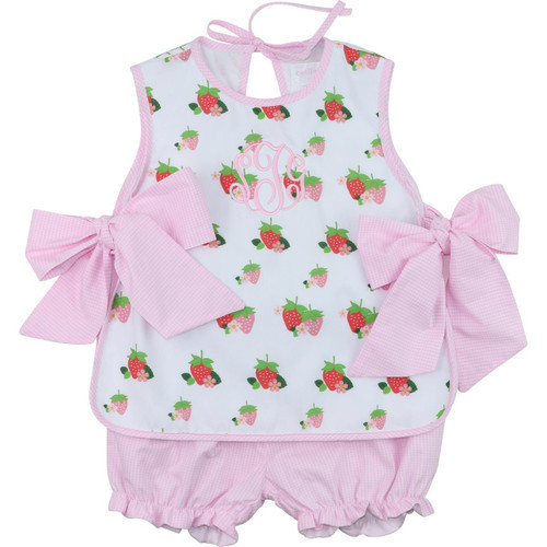 Pink Gingham Strawberry Bow Bloomer Set | Cecil and Lou