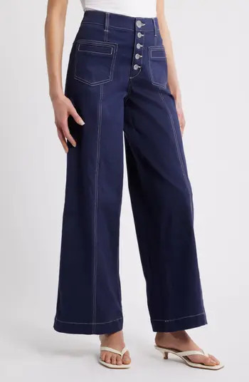 'Ab'Solution Skyrise High Waist Exposed Button Fly Wide Leg Pants | Nordstrom