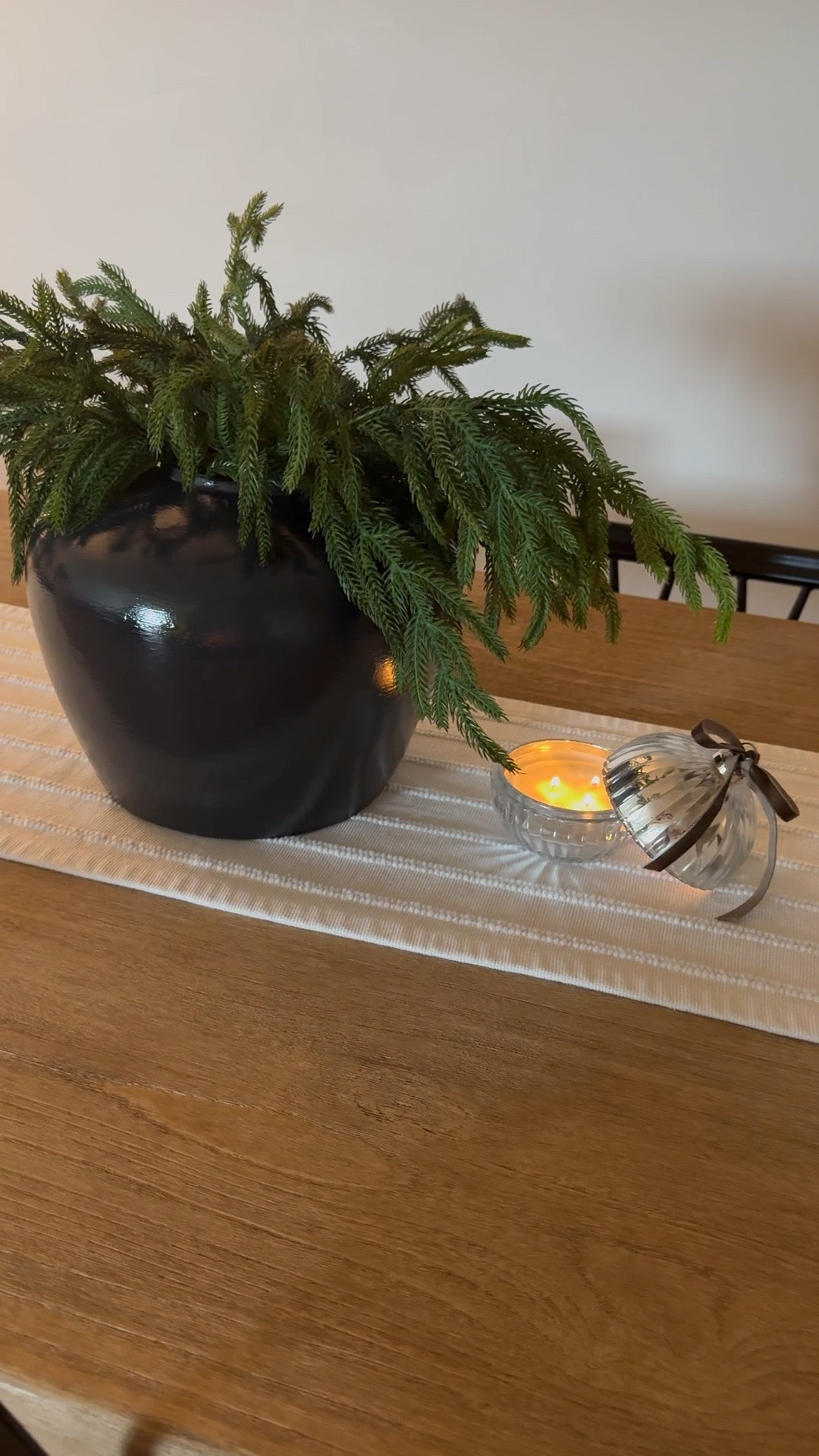 Norfolk pine stems, gray vase, cream table runner

#LTKU #LTKSaleAlert #LTKSeasonal