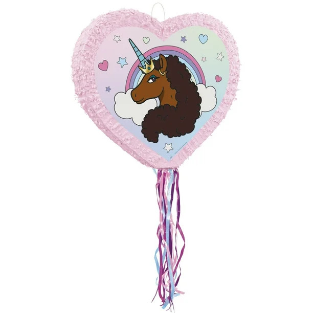 Afro Unicorn Pinata, Pull String, 21.5 x 19.5in | Walmart (US)