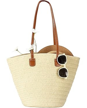 Herald Large Handmade Straw Purses for Women, Summer Beach Natural Weaving Chic Woven Tote Handba... | Amazon (US)