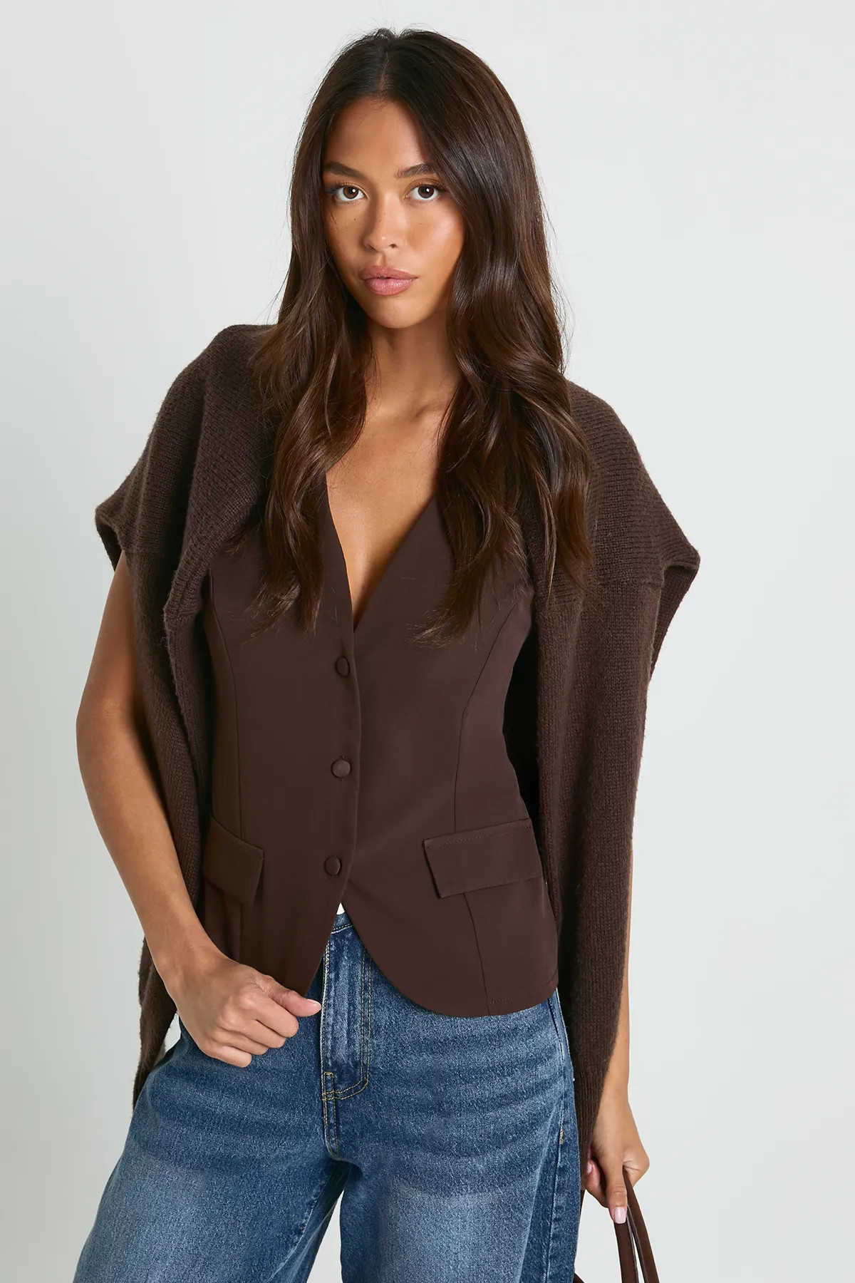 Chocolate Button Front Tailored Waistcoat | Boohoo | Boohoo.com (UK & IE)
