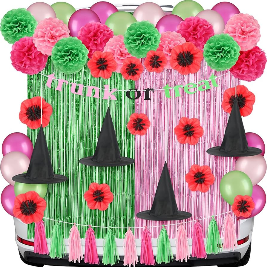 Sosation 52 Pcs Witch Trunk or Treat Car Kit Pink and Green Trunk or Treat Decorations Halloween ... | Amazon (US)