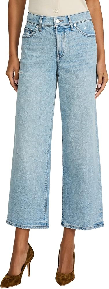 EXPRESS Women’s Wide-Leg Ankle Jeans – High Waisted Stretch Denim – Light Wash | Amazon (US)