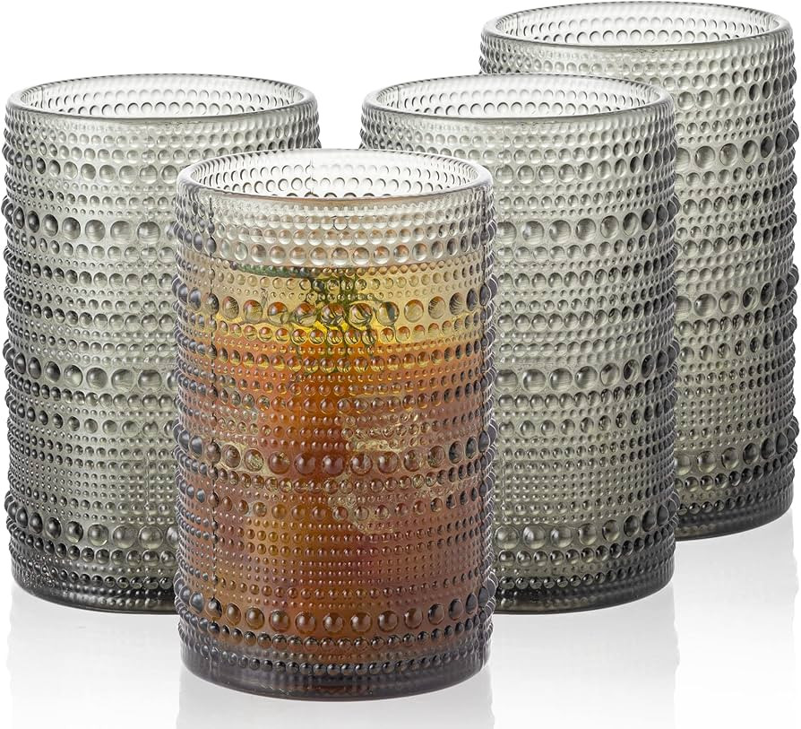 4pcs Gray 15.2oz Hobnail Glass Cups - Elegant & Textured Drinking Glasses for Beer, Cocktail, Sod... | Amazon (US)
