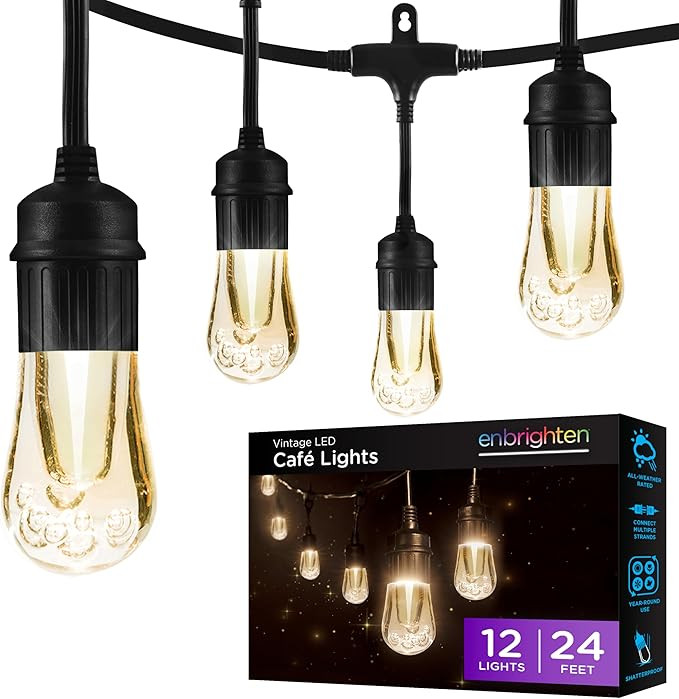 Enbrighten LED Outdoor String Lights 24ft Soft Warm White Patio Lights with Ultra-Durable Shatter... | Amazon (US)