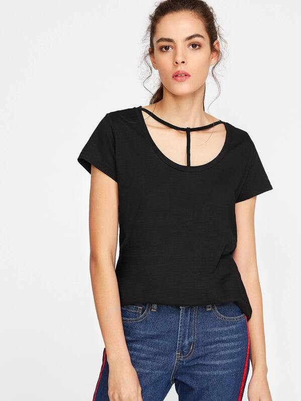 T Strap Scoop Neck Slub Tee | SHEIN