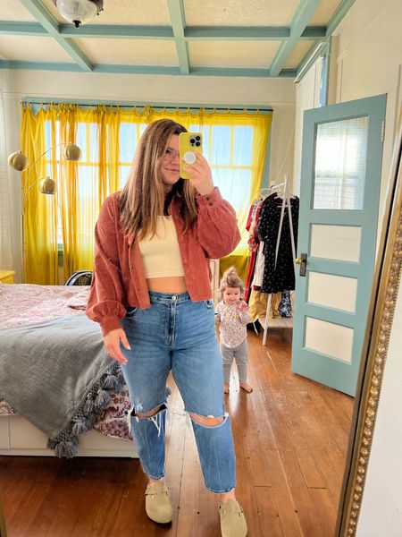 Loving this new knit corduroy crop shirt jacket from madewell as a perfect fall layering piece. Wearing a size large. Paired with my favorite Abercrombie denim size 33. 
Shacket, fall jacket, fall outfits, midsize denim

#LTKunder100 #LTKcurves