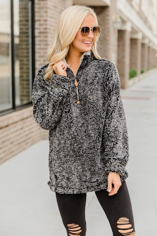 Snowy Daydreams Charcoal Sherpa Quarter Zip Pullover | The Pink Lily Boutique