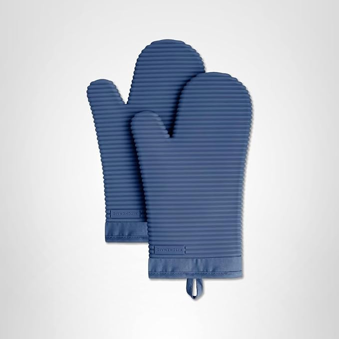 KITCHENAID Ribbed Soft Silicone Oven Mitt 2-Pack Set, 7.5"x13", Blue Willow | Amazon (US)