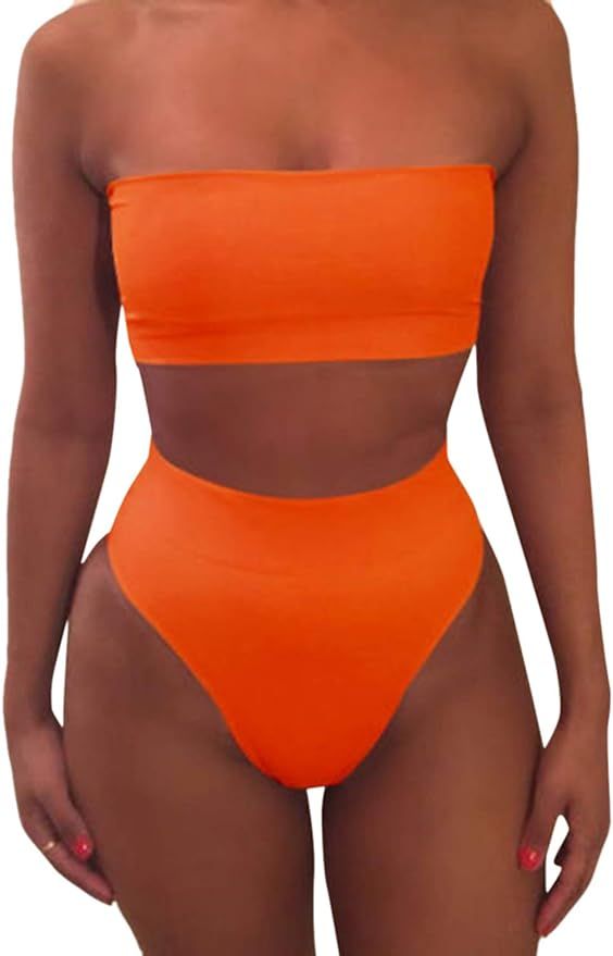 Pink Queen Women's Removable Strap Wrap Pad Cheeky High Waist Bikini Set Swimsuit | Amazon (US)