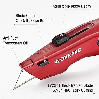 WORKPRO Premium Utility Knife, Retractable All Metal Heavy Duty Box Cutter, Quick Change Blade Ra... | Amazon (US)