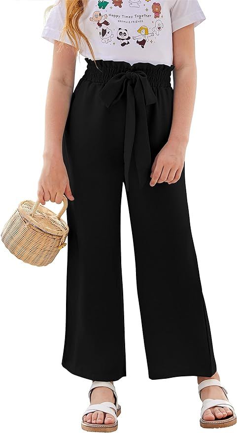 SySea Girls Wide Leg Pants Kids Cute Print High Waisted Loose Fit Comfy Belted Lounge Trousers wi... | Amazon (US)