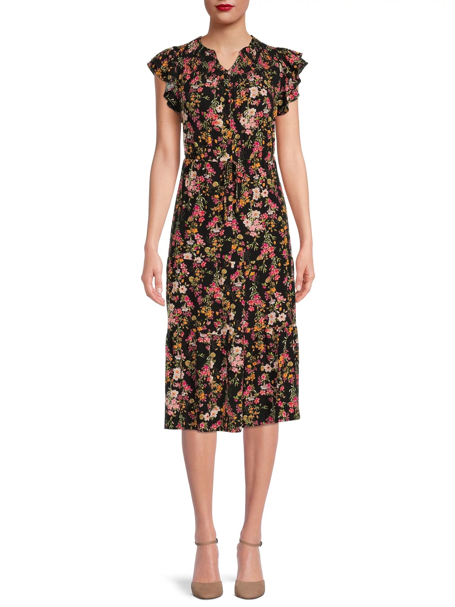 Time and Tru Women's Smocked Midi Dress - Walmart.com | Walmart (US)