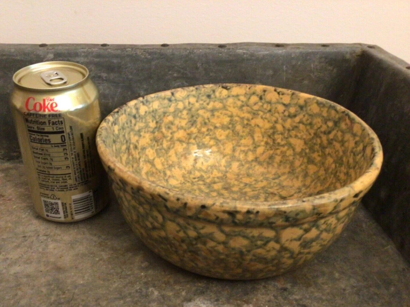 Antique 8" Blue on Yellow Spongeware Mixing Bowl | eBay US