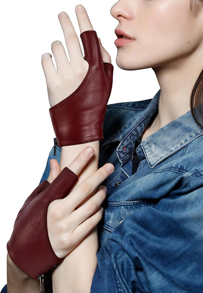 FIORETTO Womens Fingerless Leather Gloves Unlined Leather Driving Gloves Dancing Performance Punk... | Amazon (US)