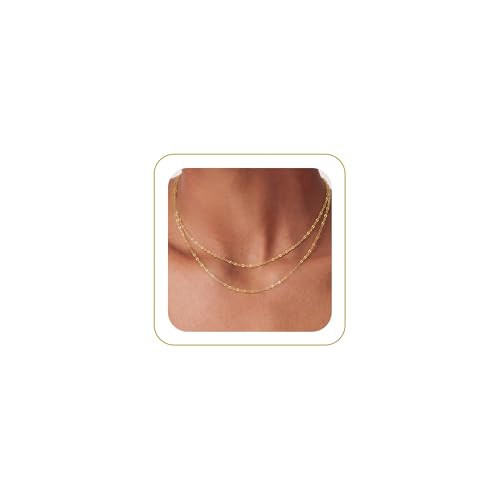 Tewiky Gold Necklace for Women, 14k Gold Plated Layered Lips Chain | Amazon (US)