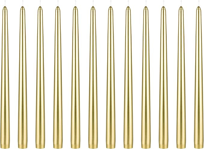 Mega Candles 12 pcs Unscented Gold Taper Candles, Hand Poured Wax Candle 12 Inch x 7/8 Inch, Home... | Amazon (US)