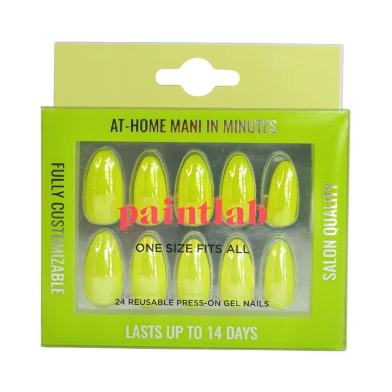 PaintLab Glossy Glazed Yellow Press-On Fake Nails Kit, Almond Shape, Yellow, 24 Count | Walmart (US)