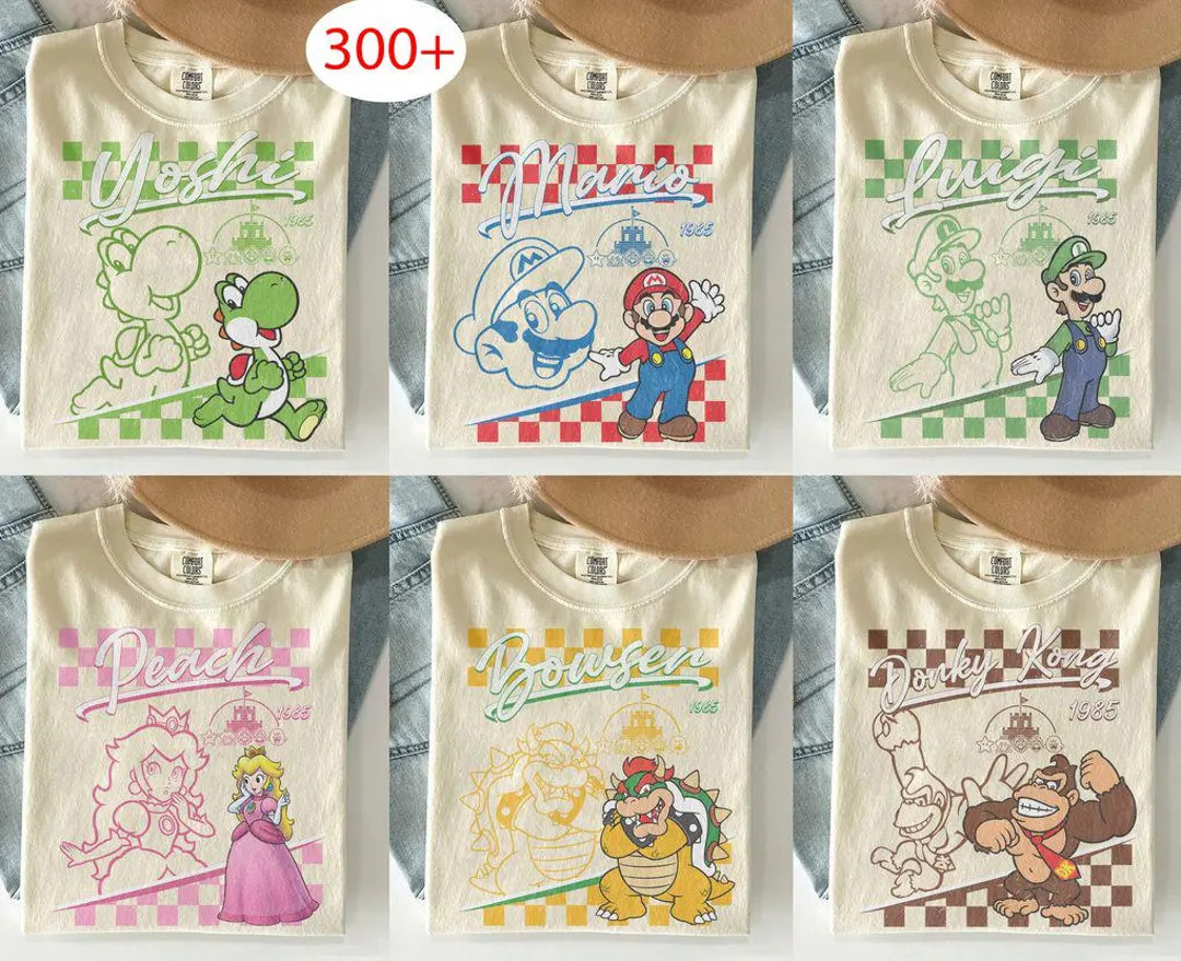 Customize All Characters Super Mario Retro Shirt, Nintendo World Family Matching Holiday Trip Mat... | Etsy (Global)