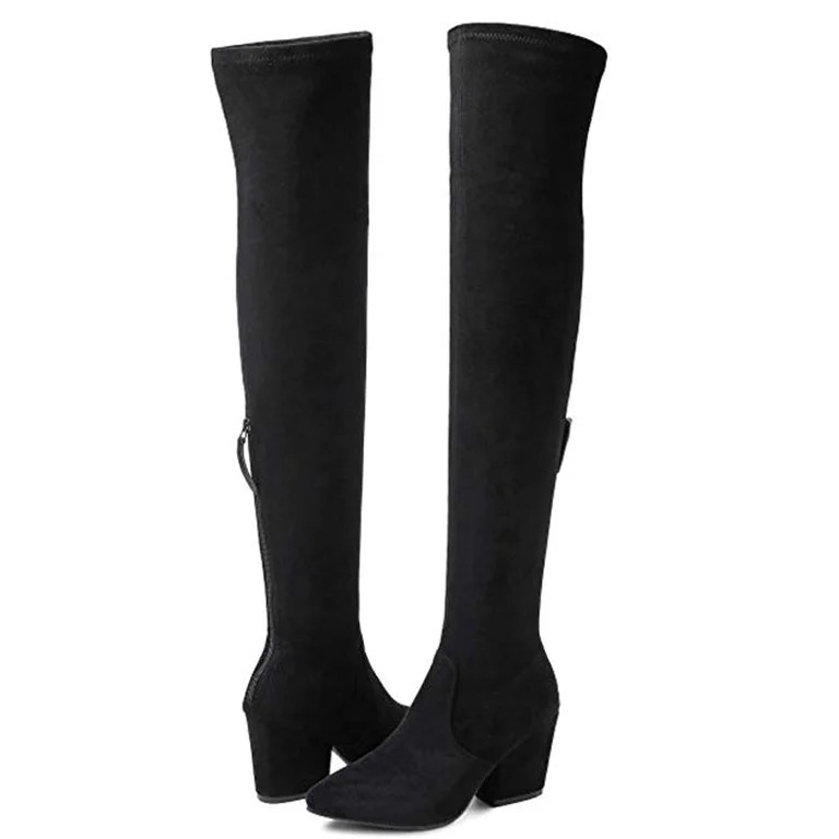 Women Boots Over Knee Long Boots Fashion Boots Heels Autumn Quality Suede Comfort Square Heels Bl... | Walmart (US)