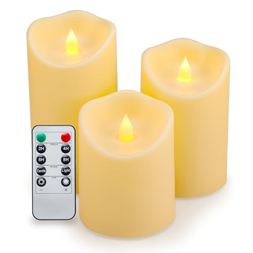 Enido Flameless Candles Waterproof Outdoor Candles Battery Operated Candles with Remote Cycling 24 Hours Timer (D: 3.25" x H: 4" 5" 6") LED Candles Plastic Pack of 3 Large Pillar Candles | Amazon (US)