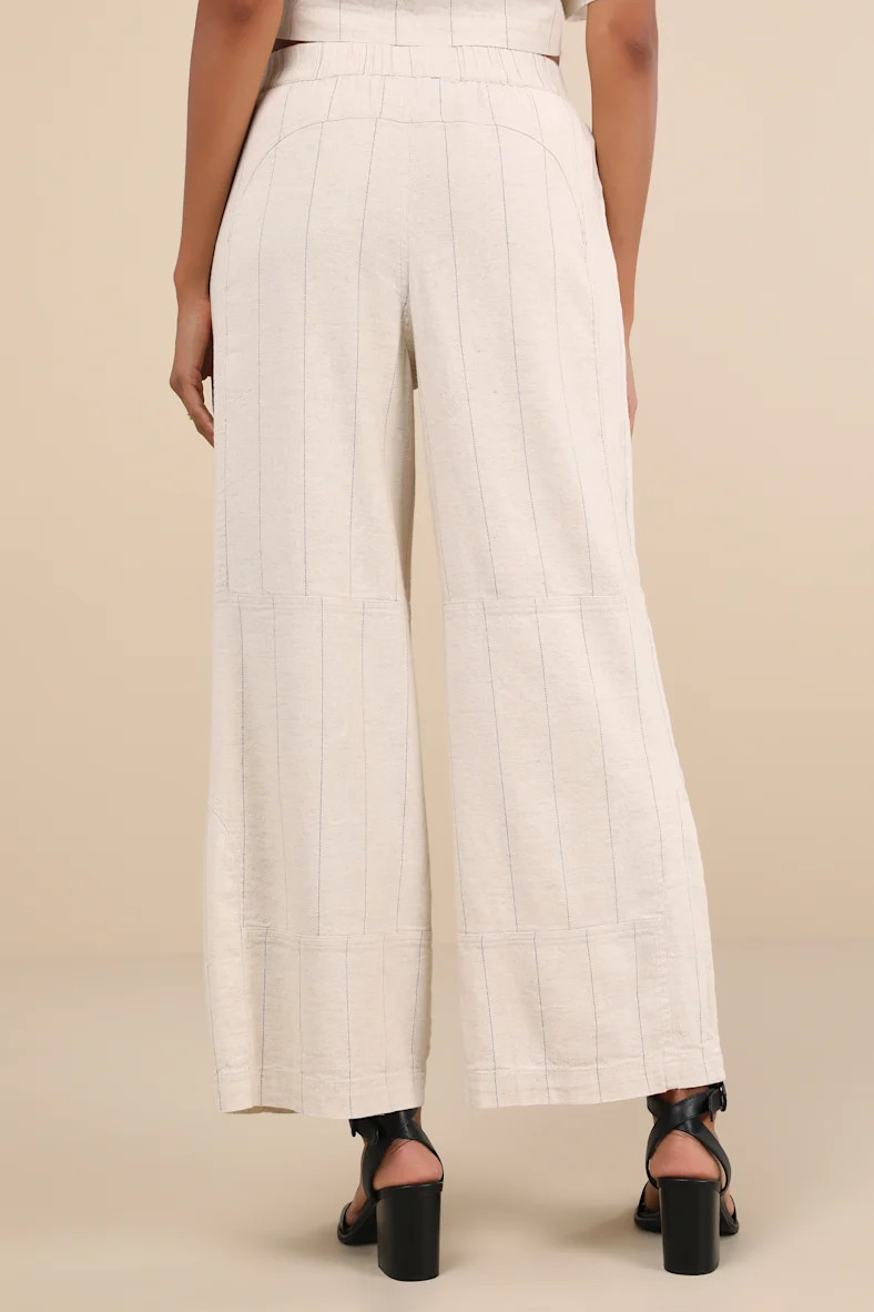 Enviably Breezy Beige Striped Seamed High-Rise Wide-Leg Pants | Lulus