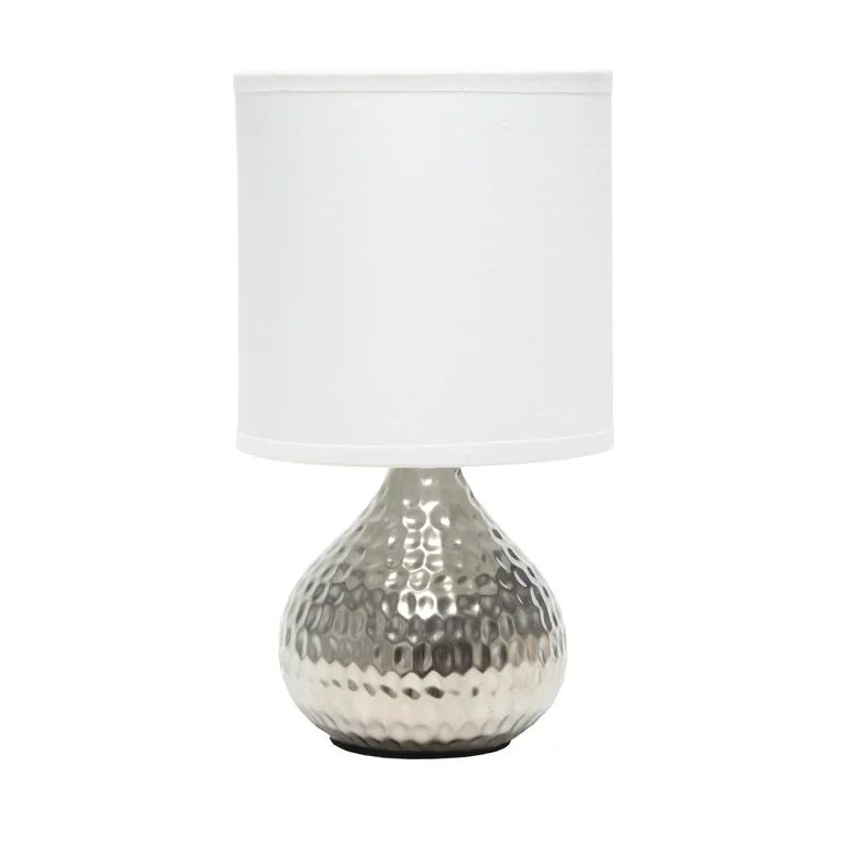Simple Designs Hammered Silver Drip Mini Table Lamp with White Shade | Walmart (US)