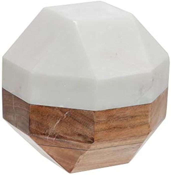 Benjara 6 Inches Marble and Wood Frame Octagonal Orb, White and Brown | Amazon (US)