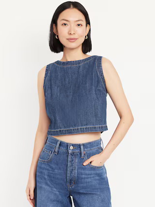 Sleeveless Hi-Neck Button-Back Top | Old Navy (US)