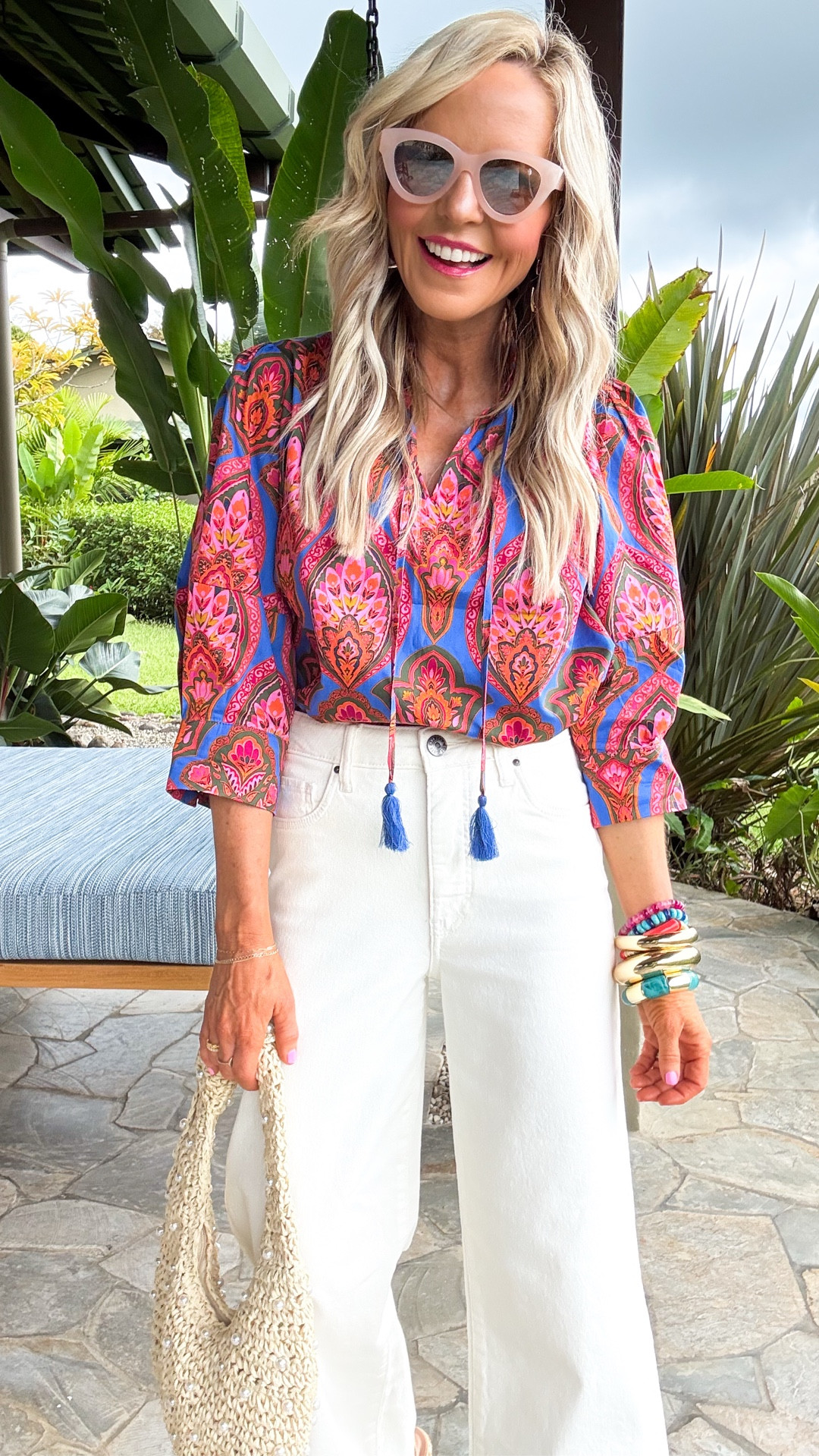 love this paisley printed poplin blouse = wearing XS/runs TTS and ivory denim (00/runs big so size down) • 

#LTKTravel #LTKOver40 #LTKSeasonal