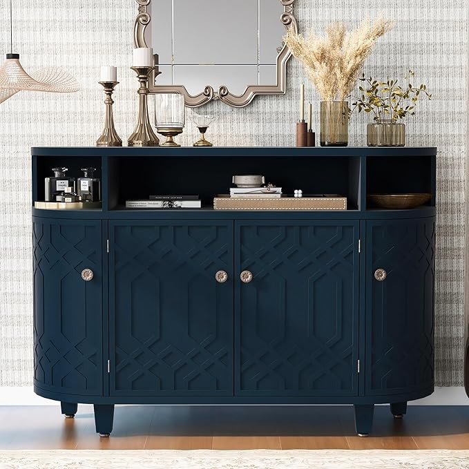 Amposei Curved Accent Cabinet 48-Inch Wooden Storage Sideboard Console Buffet Table Coffee Bar Ca... | Amazon (US)