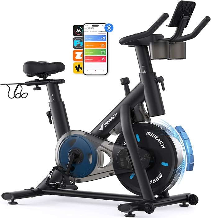 MERACH Exercise Bike, Brake Pad Stationary Bike with Exclusive App, Low Noise Indoor Cycling Bike... | Amazon (US)