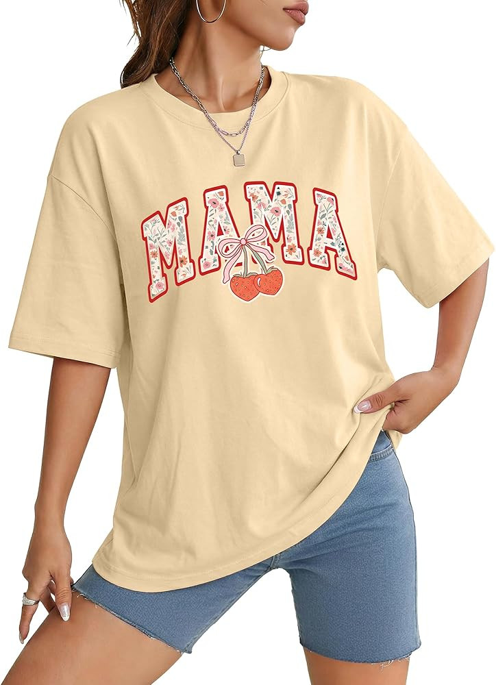 Aiyino Mama Shirt Best Mom Ever Graphic Tee for Women Loose Fit Cotton Casual T Shirt | Amazon (US)