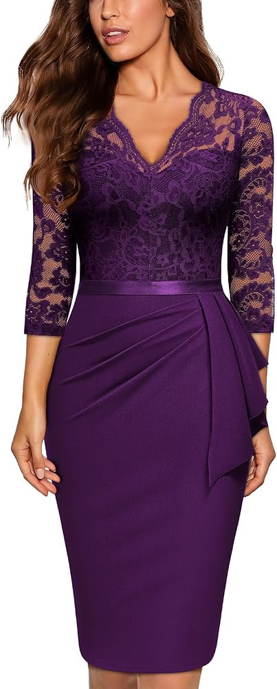 Miusol Women's Retro V Neck Floral Lace Ruffle Style Cocktail Party Dress | Amazon (US)