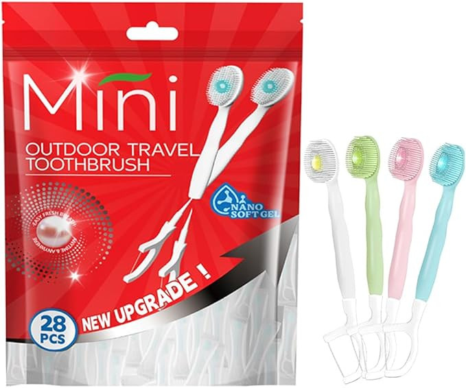28 Packs Mini Brushes-Disposable Toothbrushes with Toothpaste + Floss + Pick + Tongue Scraper Tra... | Amazon (US)