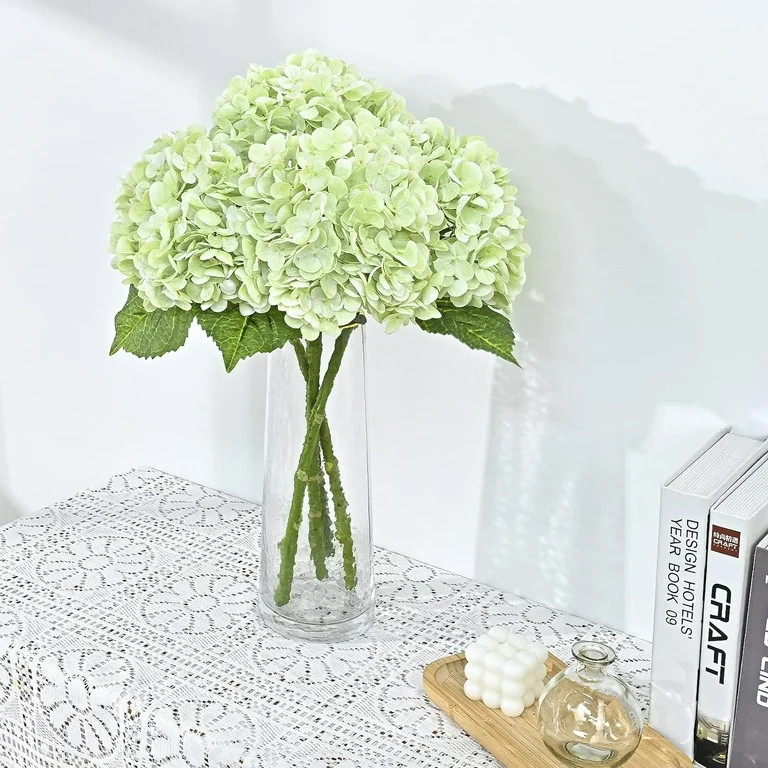 Real Touch Hydrangea Artificial Flowers with Long Stem & Leaves, Full Latex Faux Hydrangea Flower... | Walmart (US)