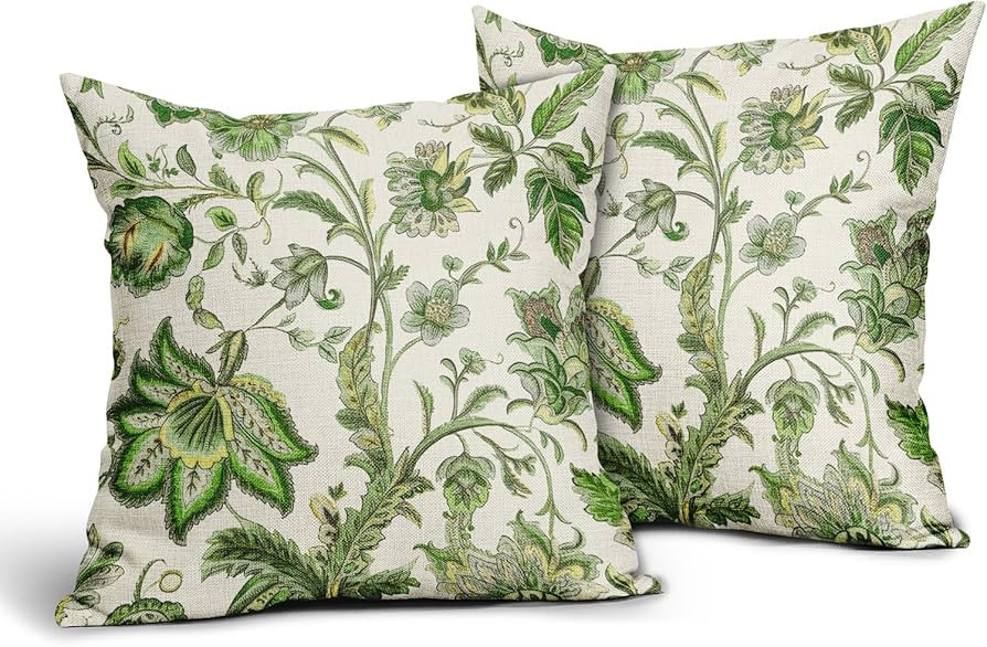 Sweetshow Outdoor Chinoiserie Pillow Cover 18x18 Inch Beige Green Floral Pillow Covers Turquoise ... | Amazon (US)