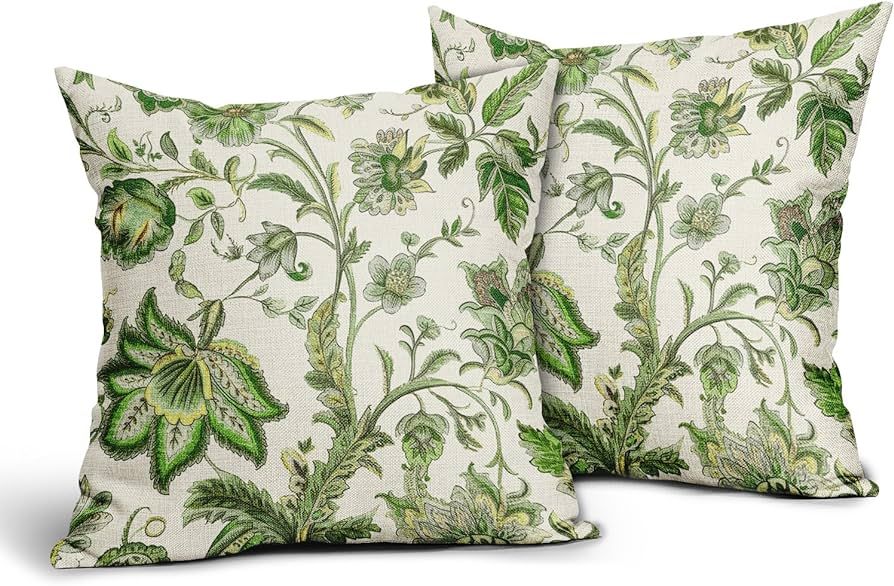 Sweetshow Outdoor Chinoiserie Pillow Cover 18x18 Inch Beige Green Floral Pillow Covers Turquoise ... | Amazon (US)