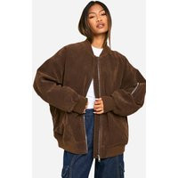 boohoo Women's Vintage Suede Look Oversized Bomber Jacket in Chocolate | Size: 12 | boohoo (US & Canada)