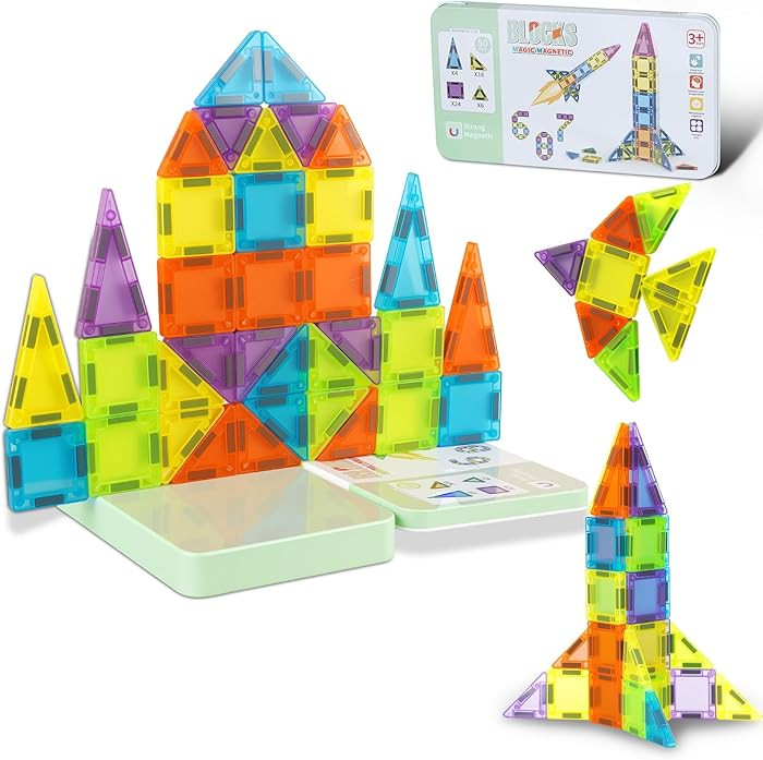 Mini Magnetic Tiles Travel magnetic blocks with Iron Box,50PCS Magnet Building Blocks Set Travel ... | Amazon (US)