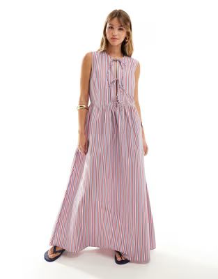 ASOS DESIGN poplin tie front maxi dress in stripe | ASOS (Global)