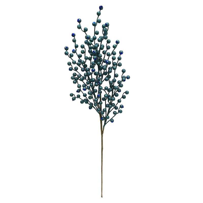 Blue Glittered Berry Stem, 35" | At Home