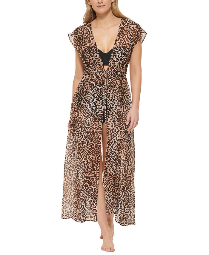 Women's Animal-Print St. Tropez Tie-Front Maxi Swim Cover-Up | Macys (US)