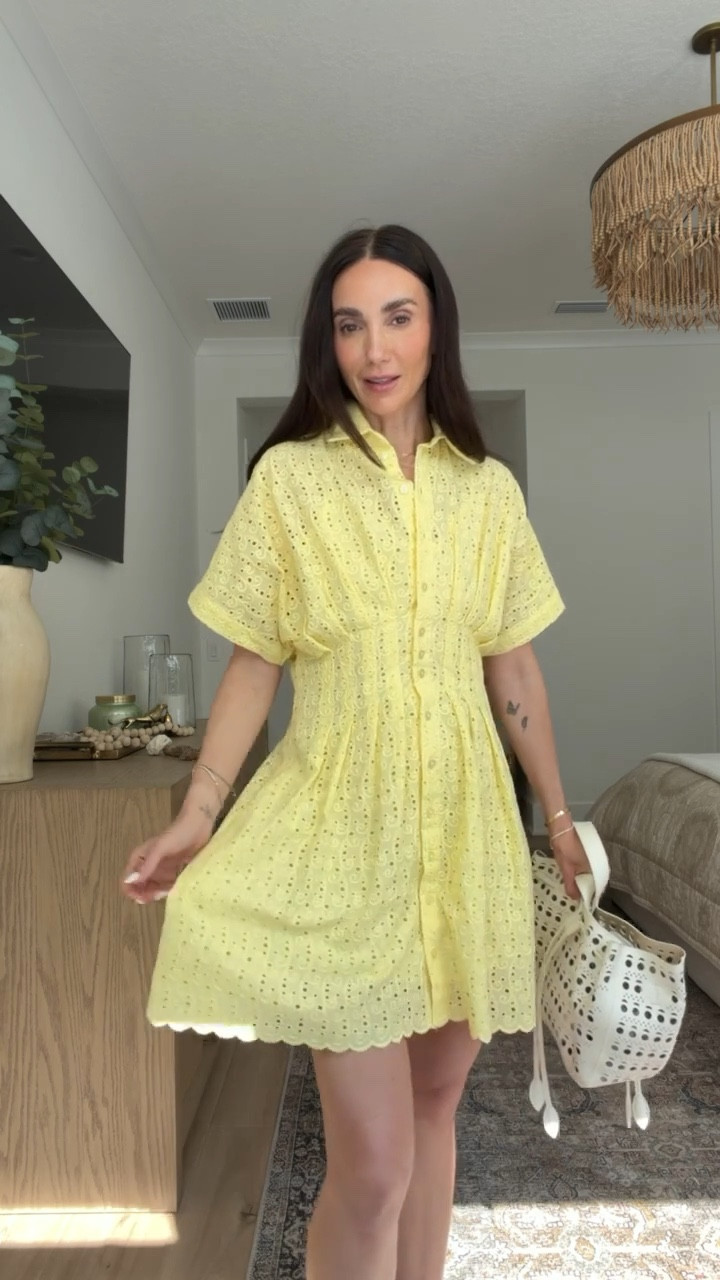 ANTHROPOLOGIE buy more, save more $50 off $150 / $100 off $300 / $150 off $500. Yellow eyelet dress for sunday brunch, Mother's Day or Graduation, I'm wearing XS

yellow dress, summer dress, eyelet dress, mini dress, casual chic, day outfit, feminine style, warm weather, special occasion, spring outfit

#LTKootd #LTKSaleAlert #LTKOver40